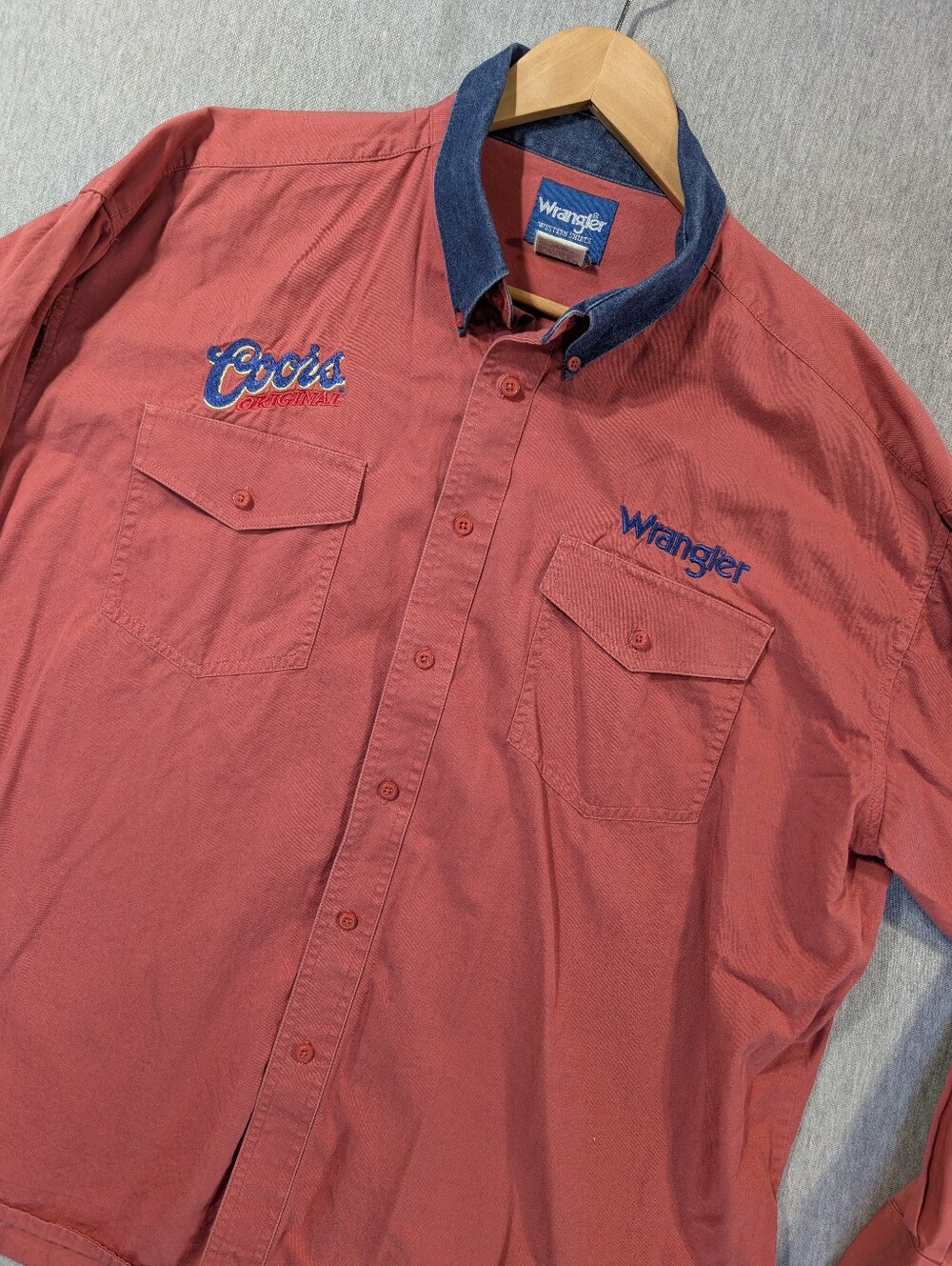Vintage Wrangler Coors Original Rodeo Shirt Men's XXL Red Blue Long Sleeve